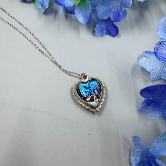 Sterling Silver Morpho Reversible Vintage Heart Pendant Necklace ULTRA UNIQUE - Picture 5 of 9